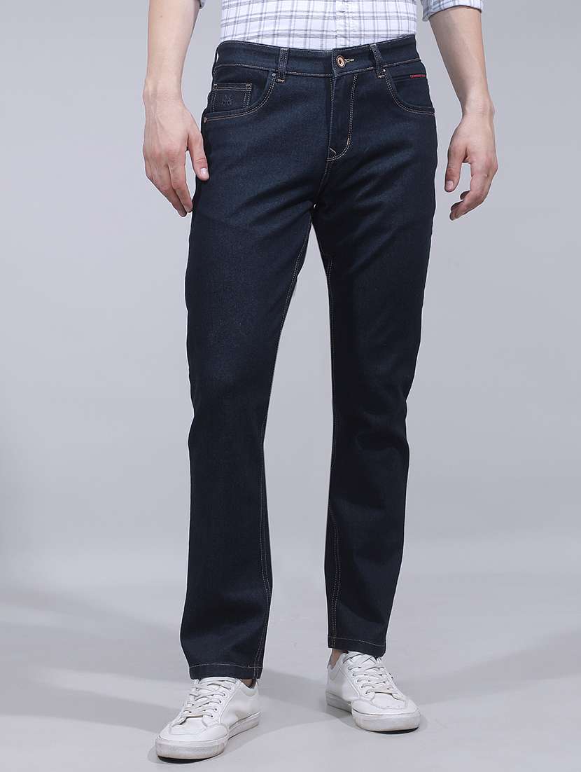 men plain mid rise full length slim fit jeans
