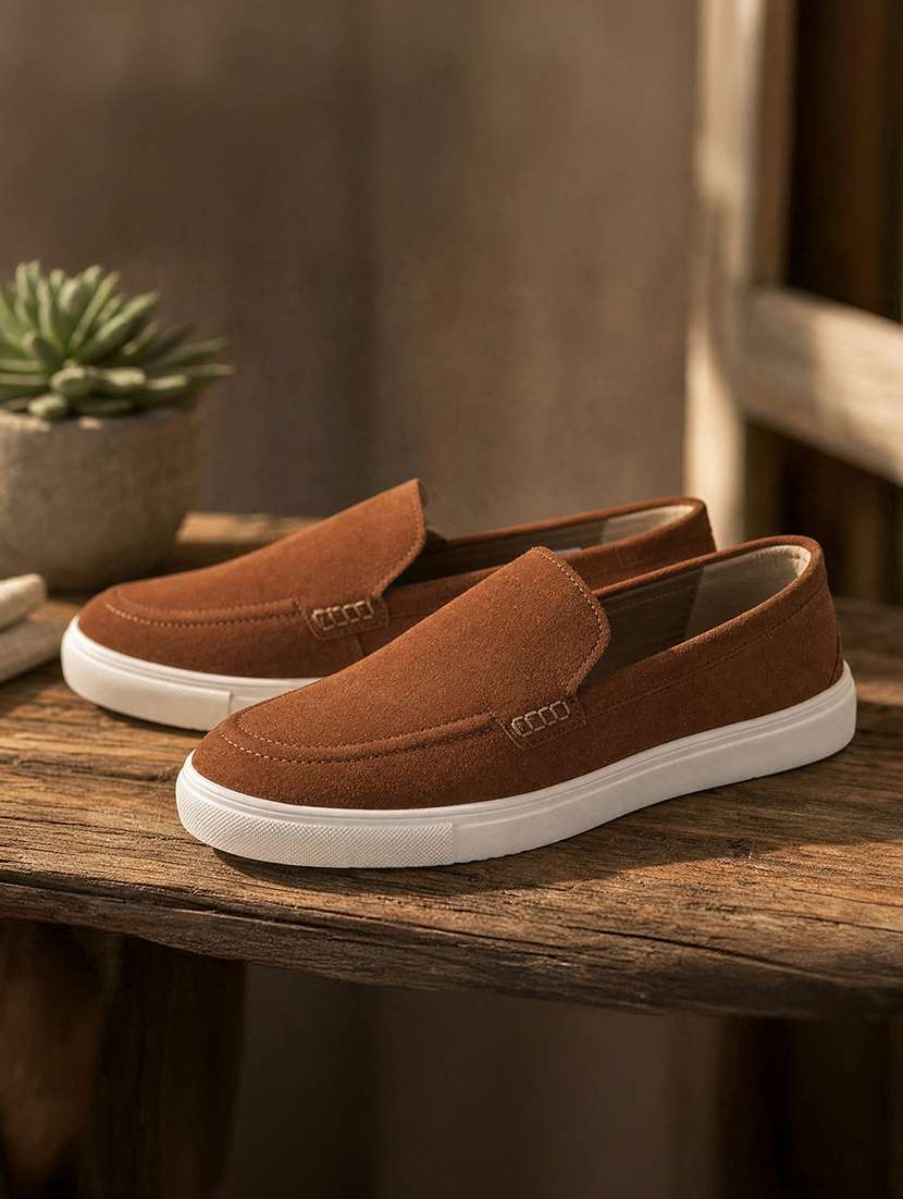 men brown slip on loafer