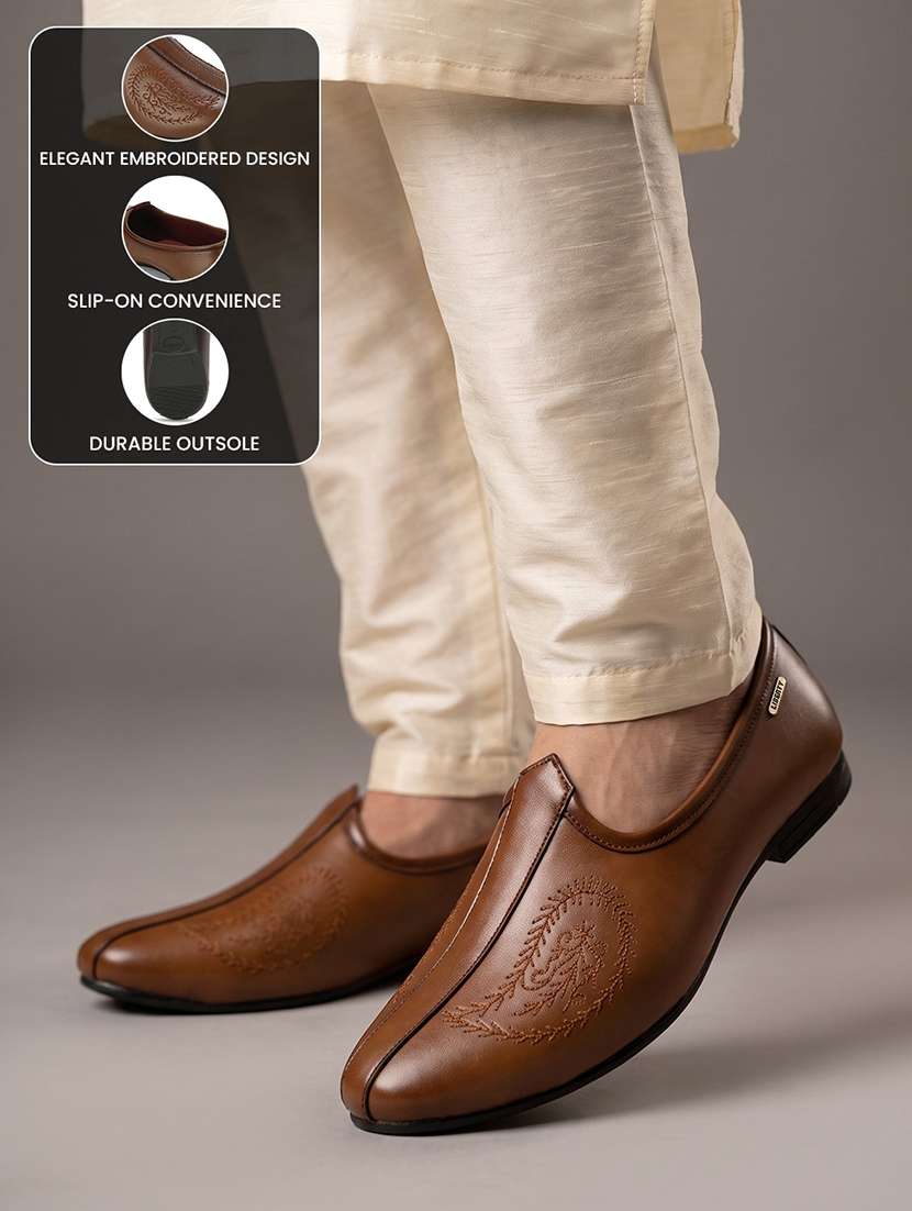 Men Brown Slip On Mojari - 22694851 -  Standard Image - 9