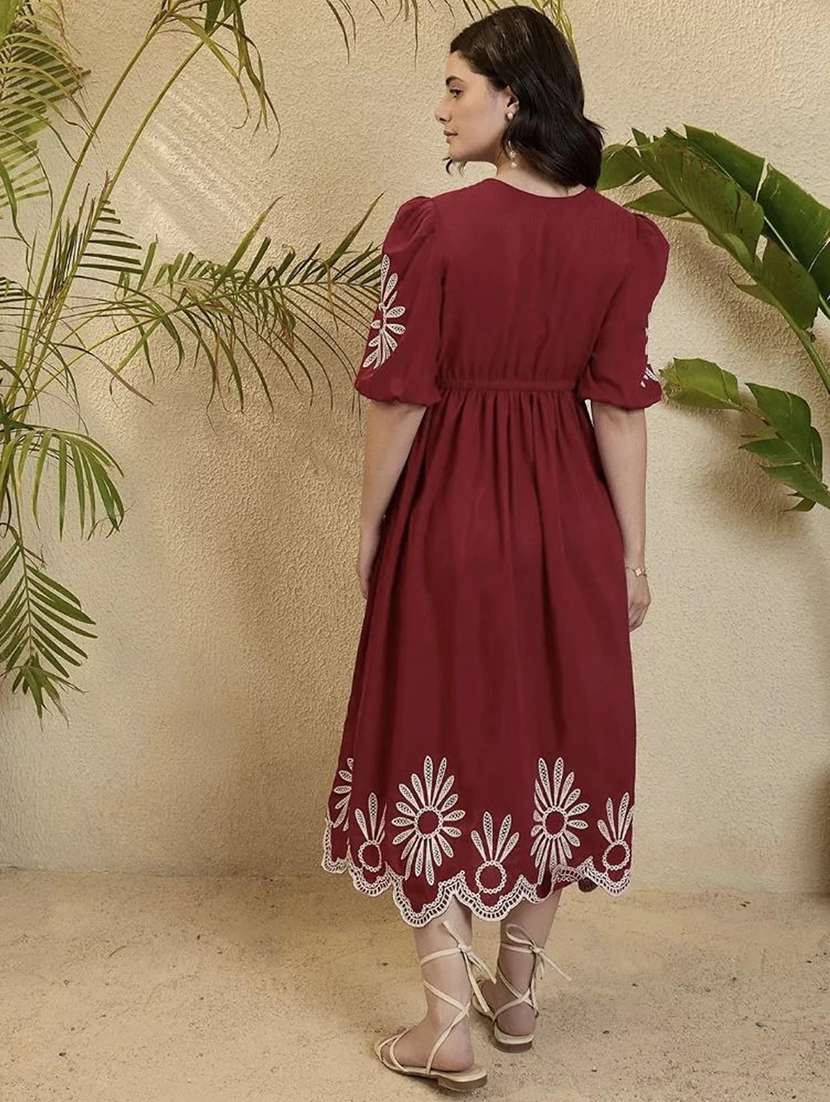 Women Embroidered Short Sleeves A-line Dress - 22695179 -  Standard Image - 4