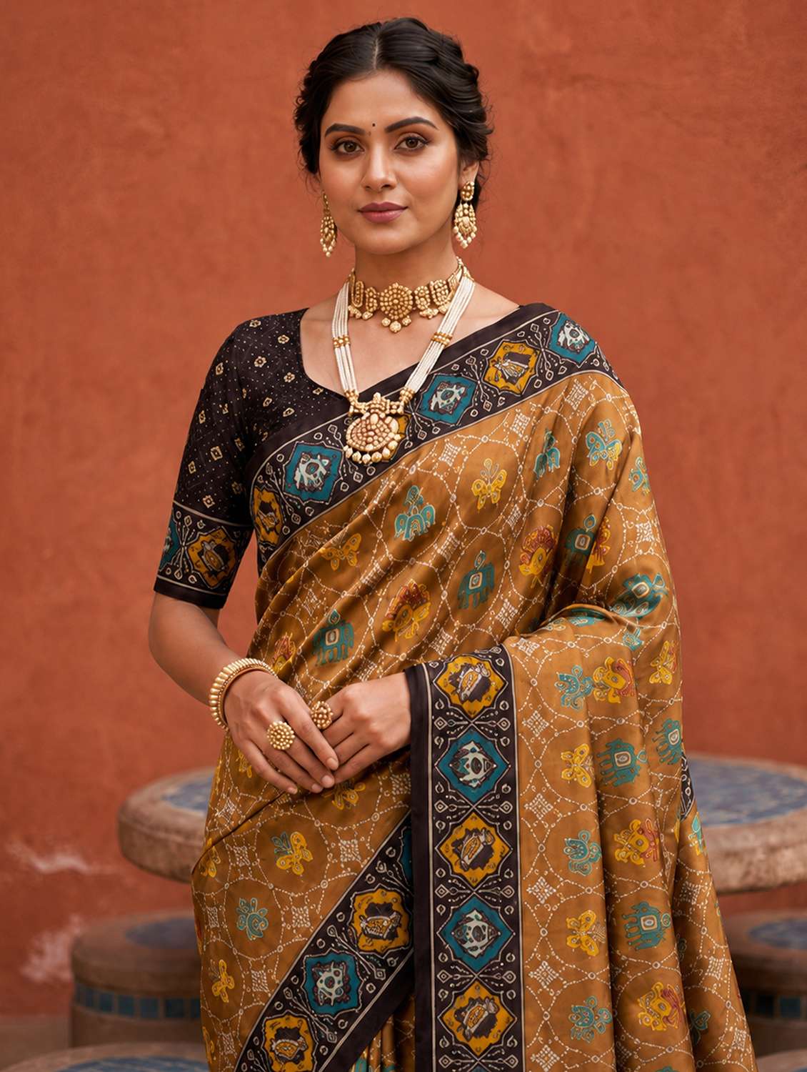 Women Self Design Patola Saree With Blouse - 22695384 -  Standard Image - 1