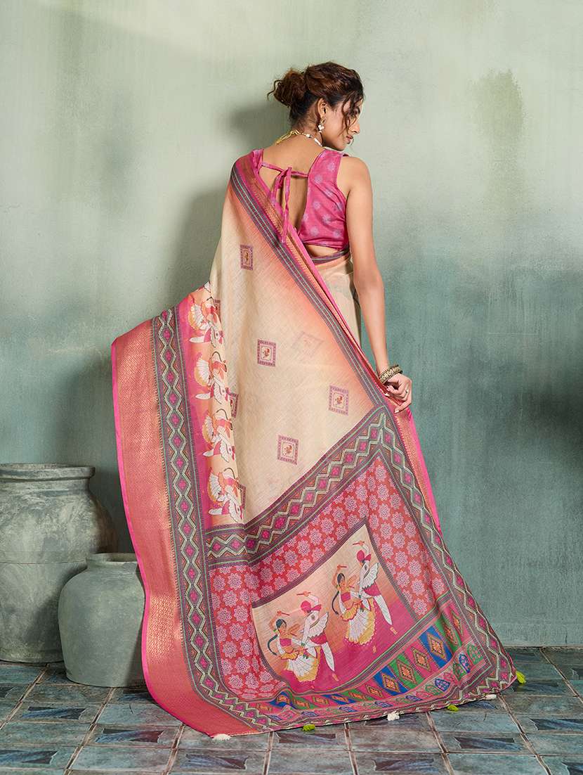 Women Printed Casual Wear Saree With Blouse - 22695415 -  Standard Image - 1