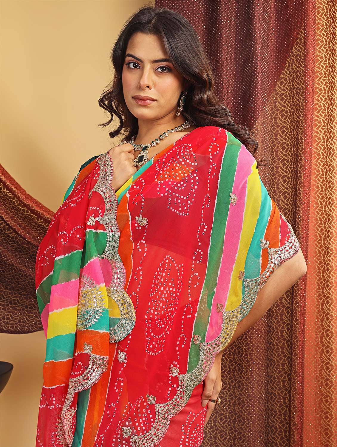 Women Leheriya Printed Saree With Blouse - 22695492 -  Standard Image - 1