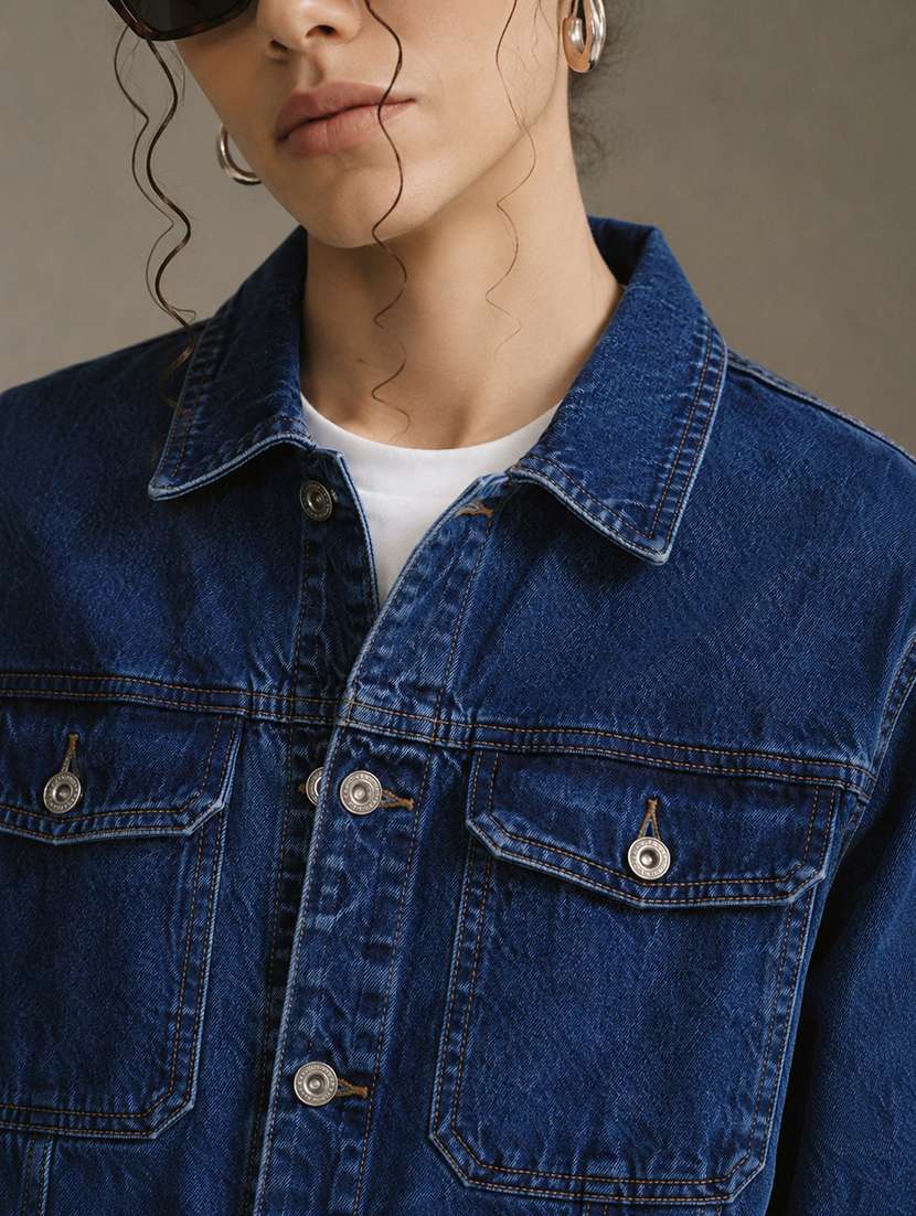 Women Solid Long Sleeve Denim Jacket - 22696434 -  Standard Image - 1