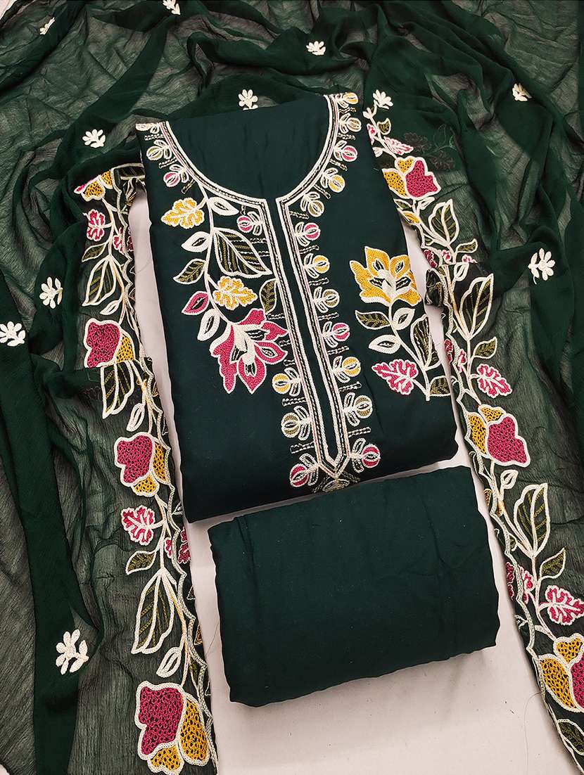Women Solid With Work Unstitched Suit Set - 22696495 -  Standard Image - 1