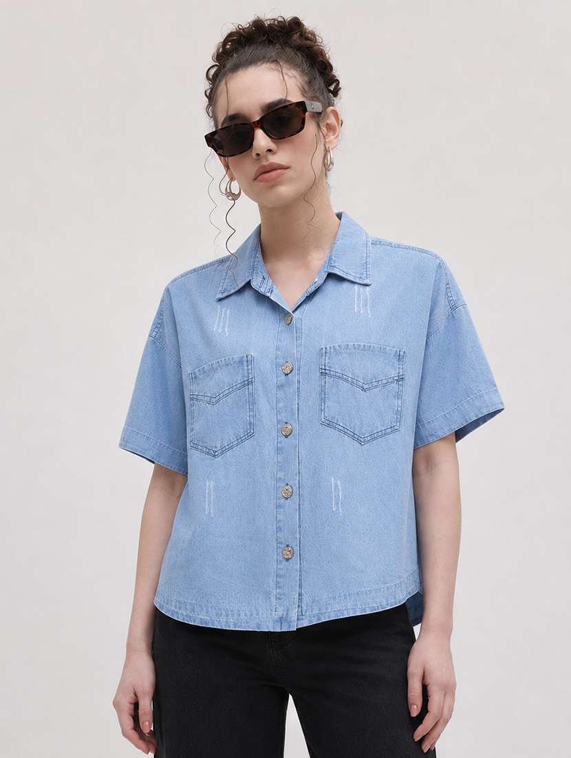 women solid short sleeve refular fit shirt 