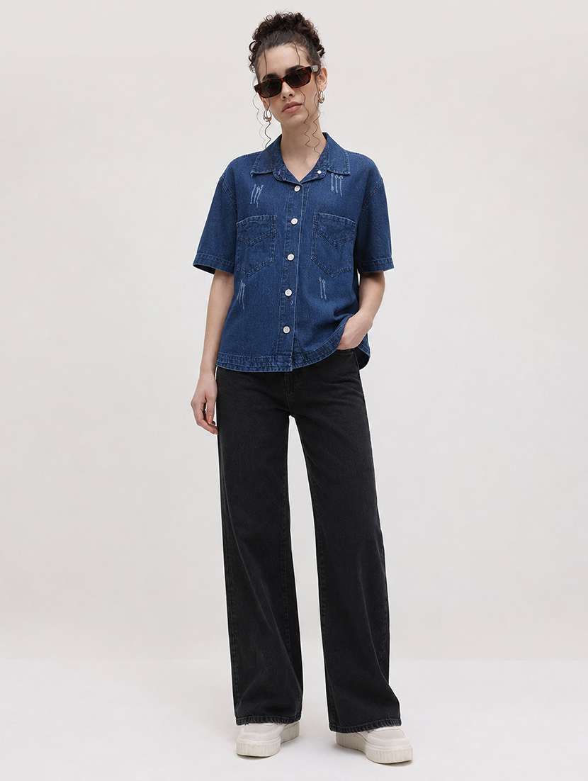 Women Solid Short Sleeve Refular Fit Shirt - 22696514 -  Standard Image - 4