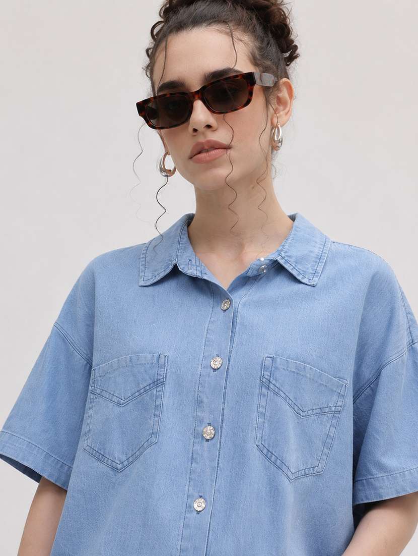 Women Solid Short Sleeve Refular Fit Shirt - 22696515 -  Standard Image - 1