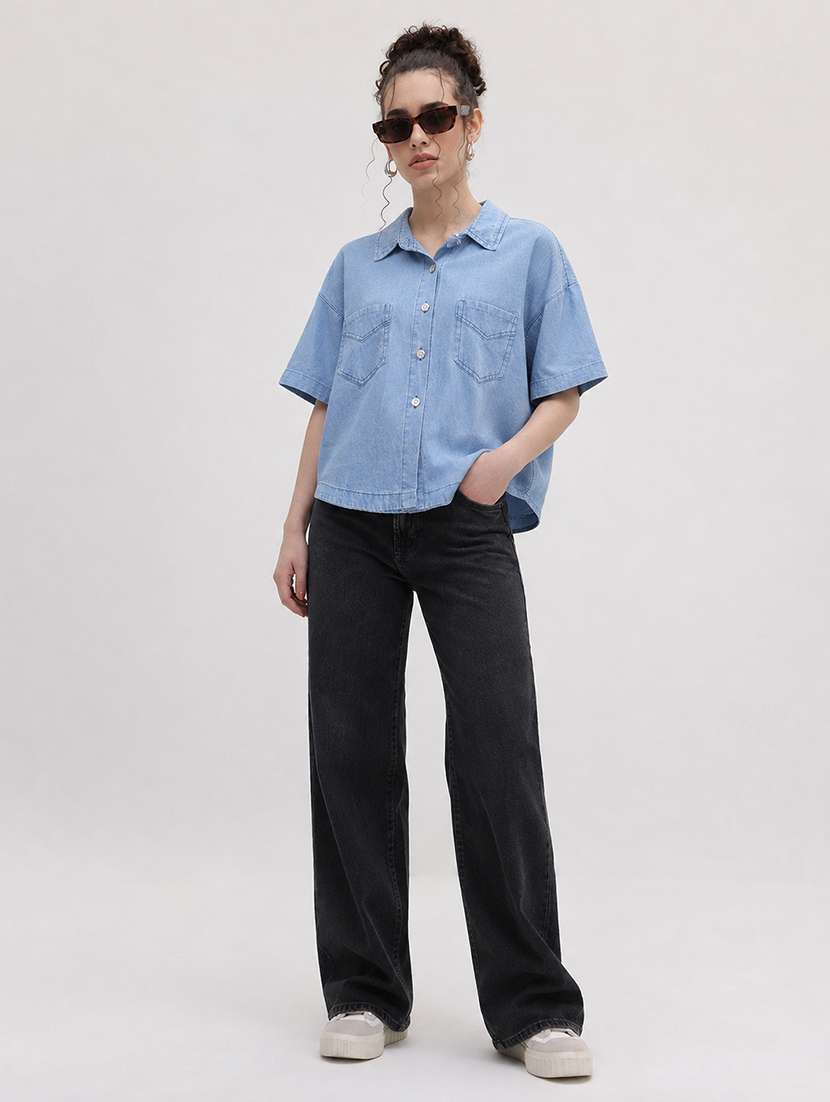 Women Solid Short Sleeve Refular Fit Shirt - 22696515 -  Standard Image - 4