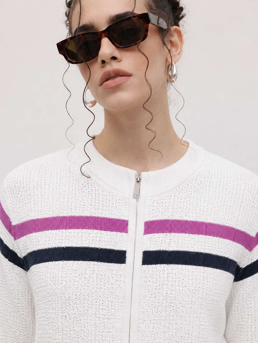 Women Striped Long Sleeves Regular Fit Cardigan - 22696581 -  Standard Image - 1