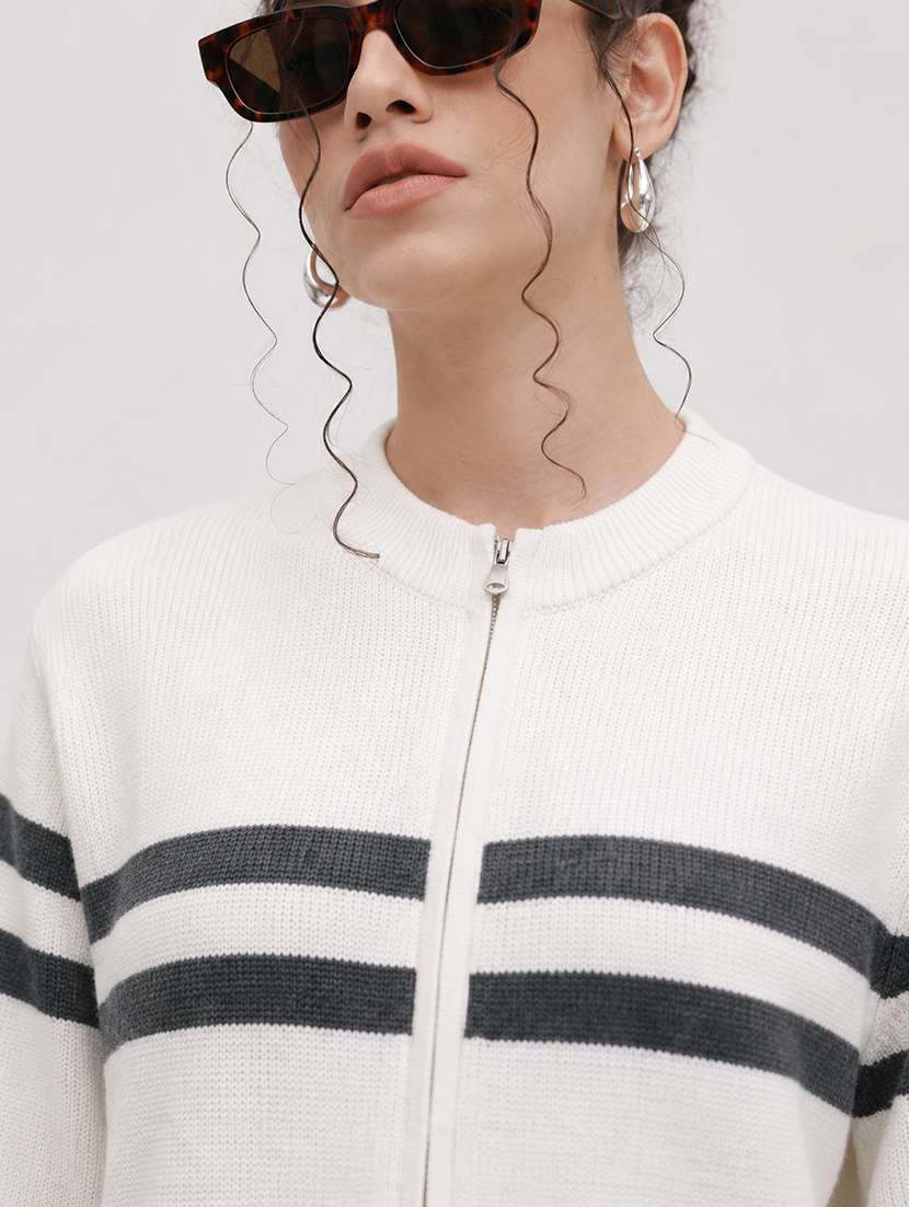 Women Striped Long Sleeves Regular Fit Cardigan - 22696582 -  Standard Image - 1