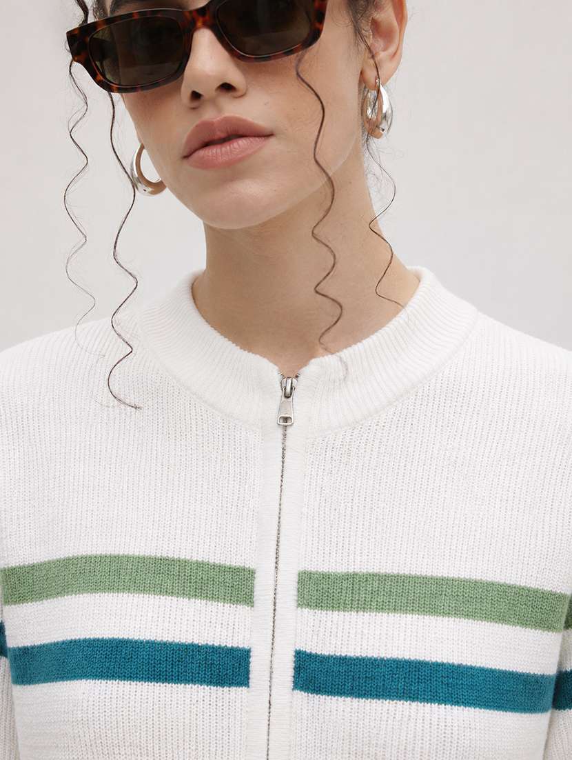 Women Striped Long Sleeve Regular Fit Cardigan - 22696583 -  Standard Image - 1