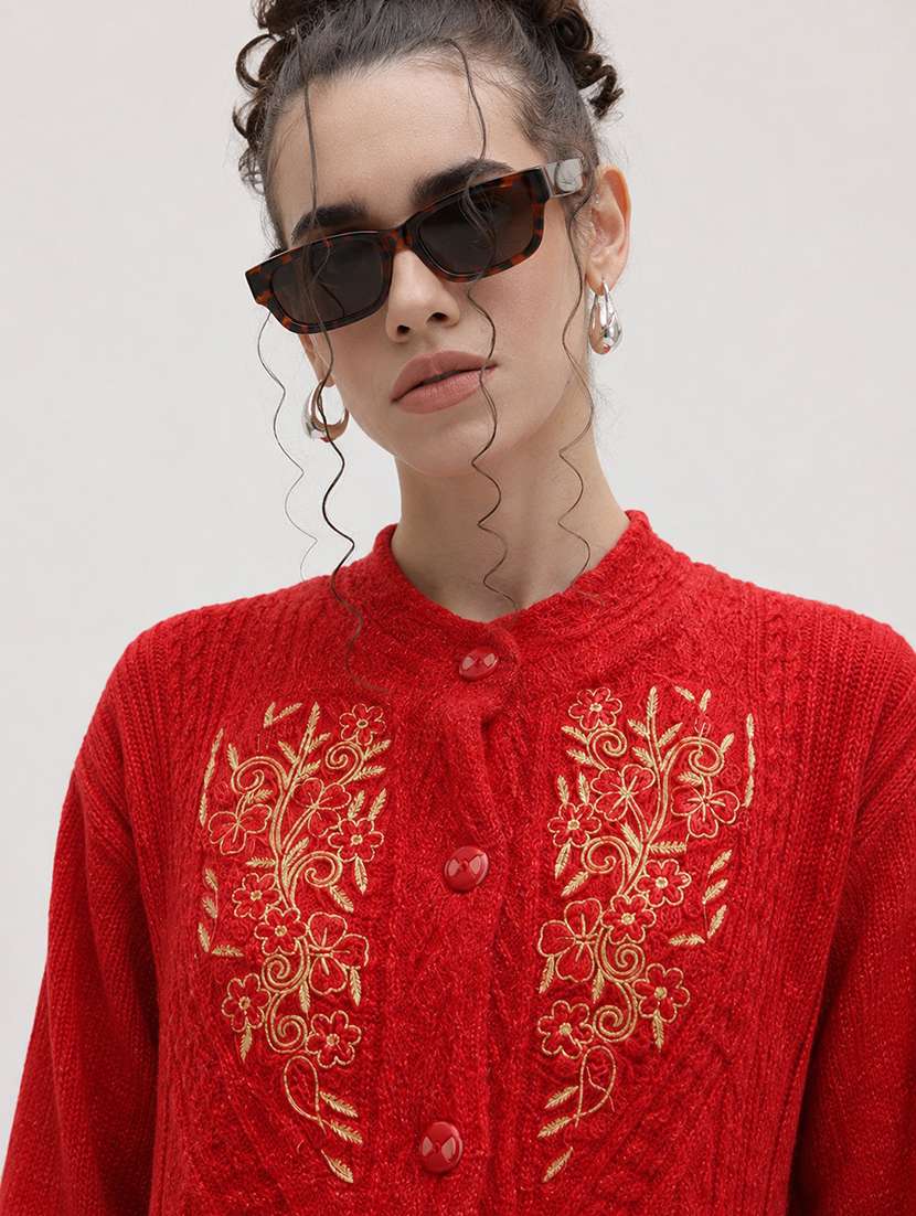 Women Self Design Long Sleeve Cardigan - 22696613 -  Standard Image - 1