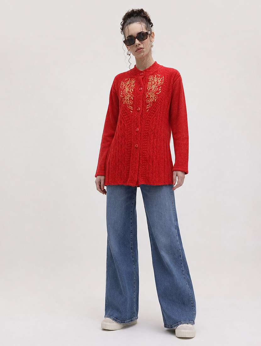 Women Self Design Long Sleeve Cardigan - 22696613 -  Standard Image - 4