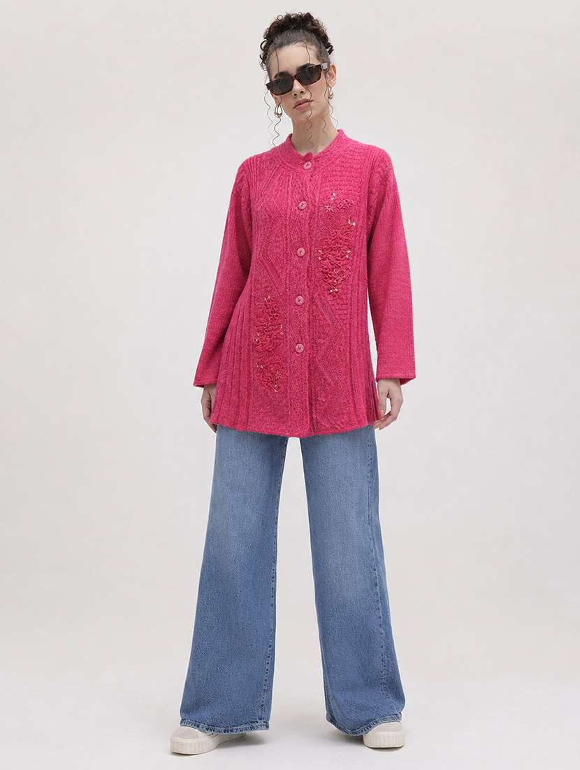 Women Self Design Long Sleeve Cardigan - 22696620 -  Standard Image - 4