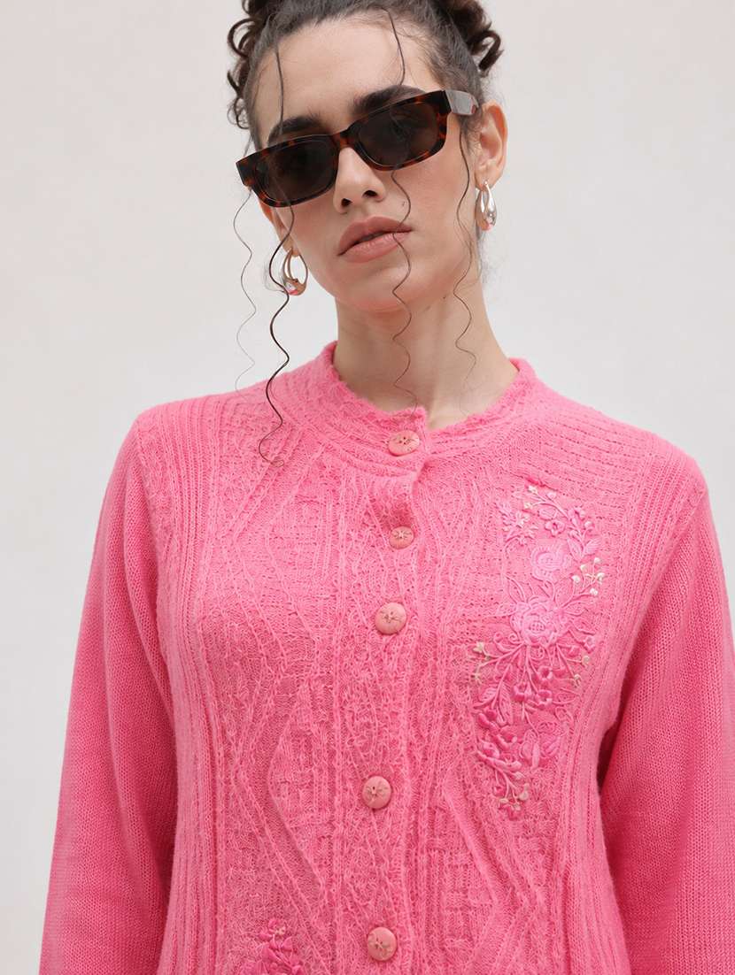 Women Self Design Long Sleeve Cardigan - 22696621 -  Standard Image - 1
