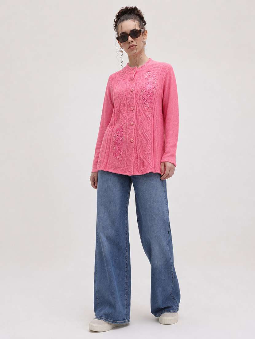 Women Self Design Long Sleeve Cardigan - 22696621 -  Standard Image - 4