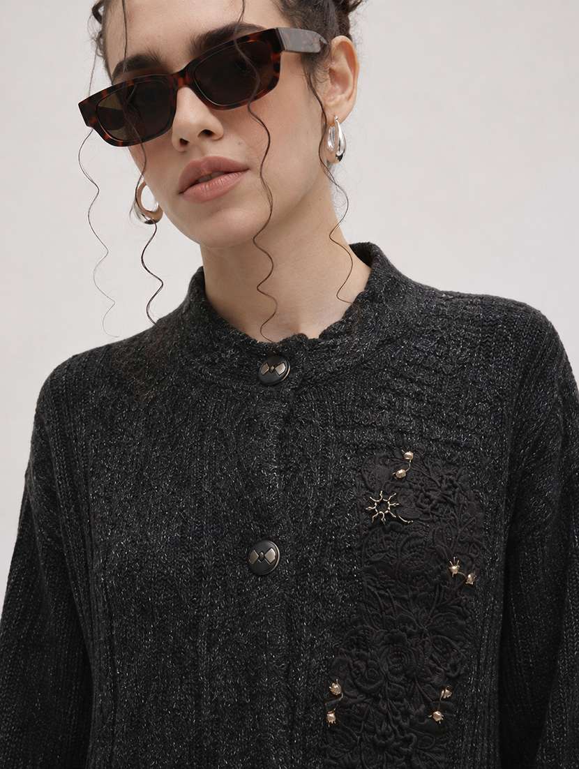 Women Self Design Long Sleeves Regular Fit Cardigan - 22696626 -  Standard Image - 1