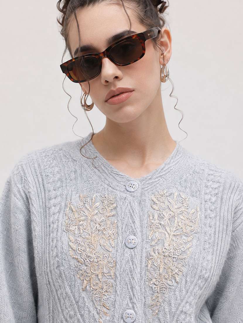 Women Self Design Long Sleeve Cardigan - 22696627 -  Standard Image - 1