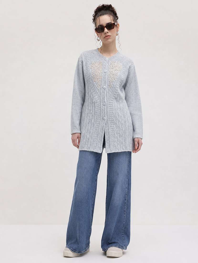 Women Self Design Long Sleeve Cardigan - 22696627 -  Standard Image - 4