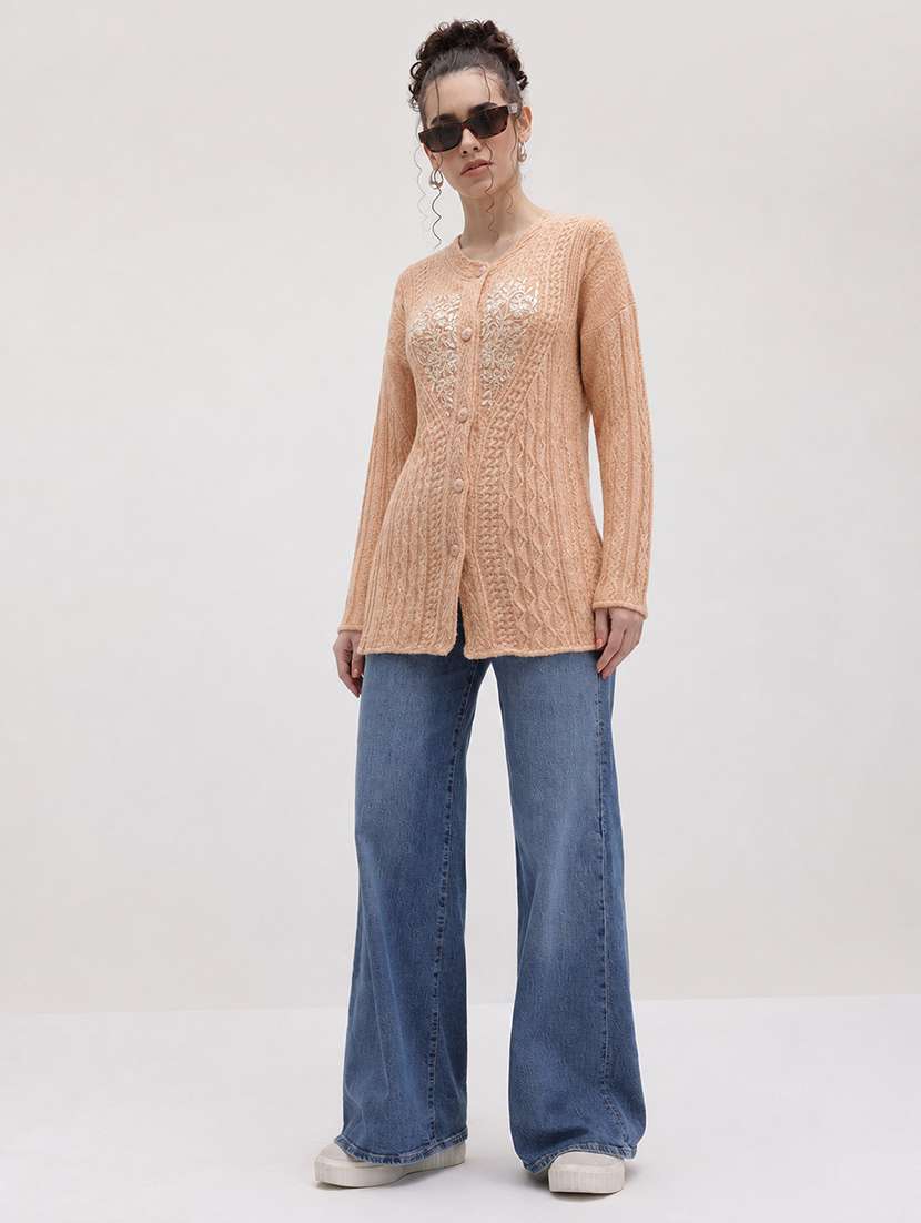 Women Self Design Long Sleeve Cardigan - 22696633 -  Standard Image - 4
