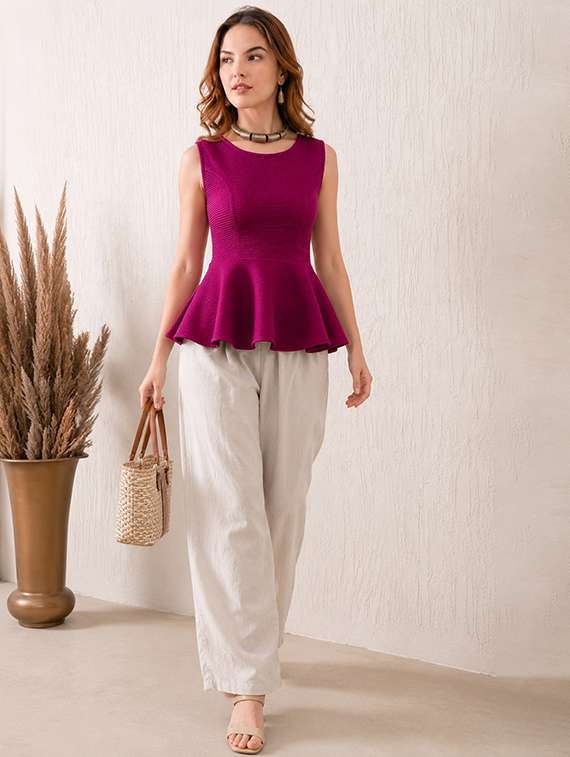 Women Self Design Sleeveless Peplum Top - 22696684 -  Standard Image - 4