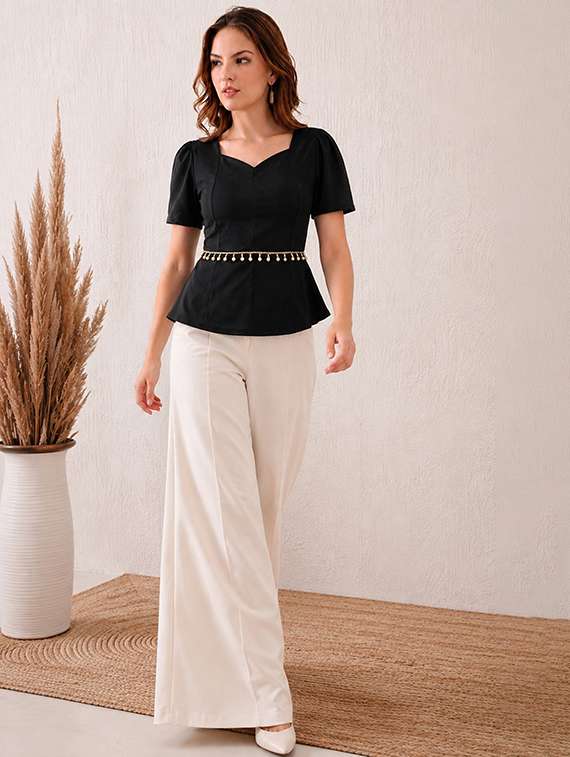Women Solid Short Sleeves Peplum Top - 22696689 -  Standard Image - 4