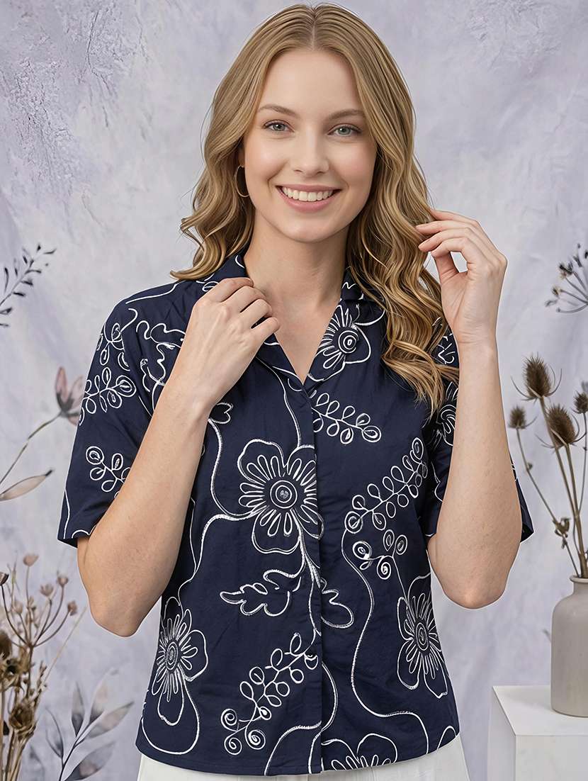 Women Embroidered Short Sleeves Shirt Style Top - 22696885 -  Standard Image - 1
