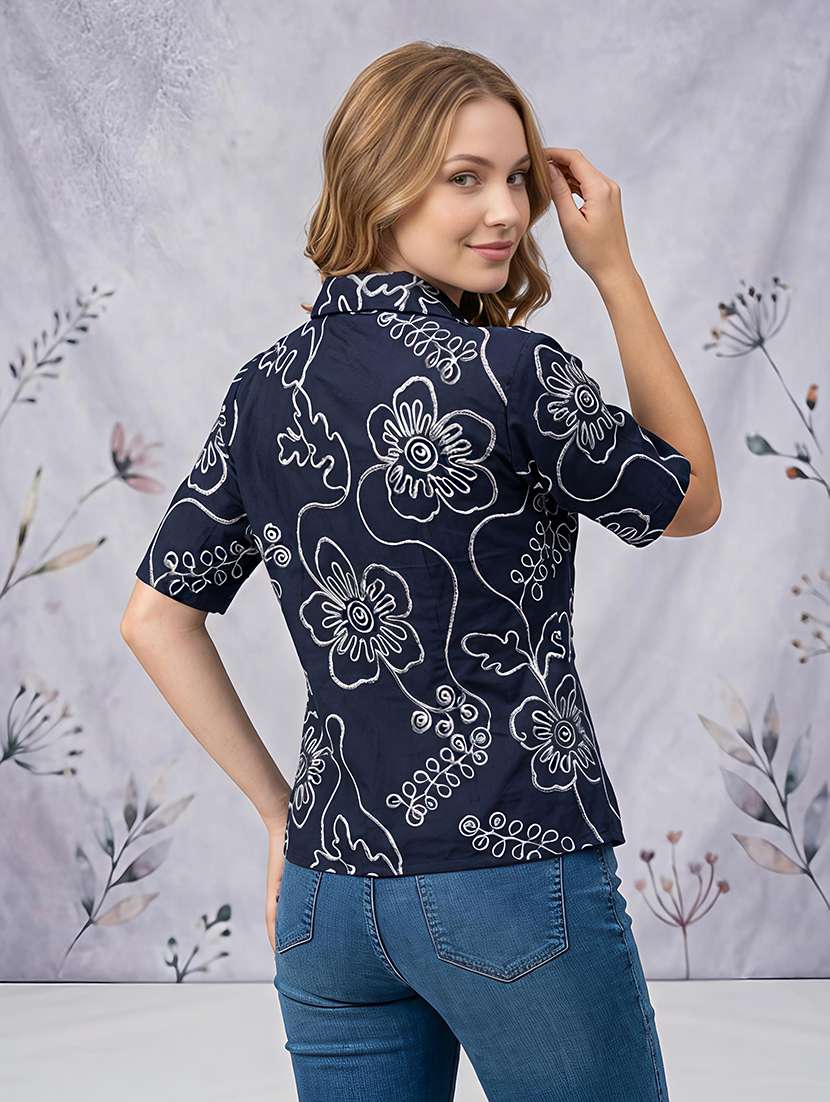 Women Embroidered Short Sleeves Shirt Style Top - 22696885 -  Standard Image - 4