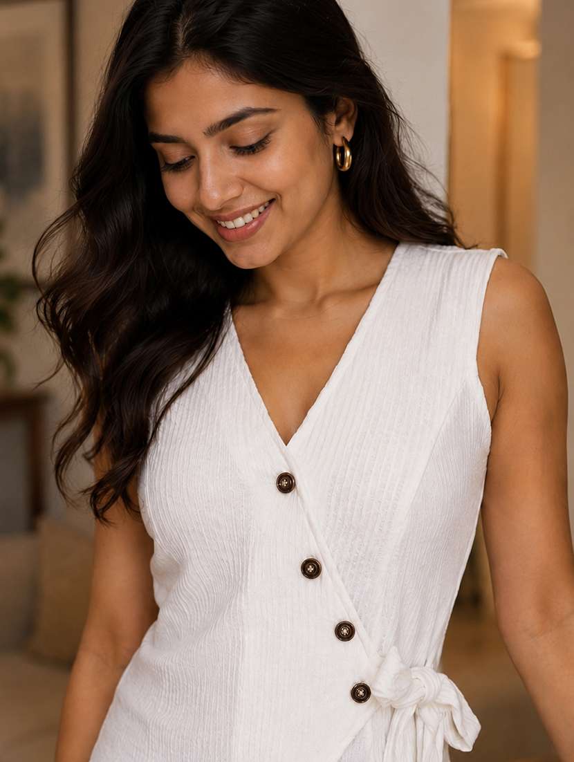 Women Self Design Sleevless Wrap Top - 22696929 -  Standard Image - 1