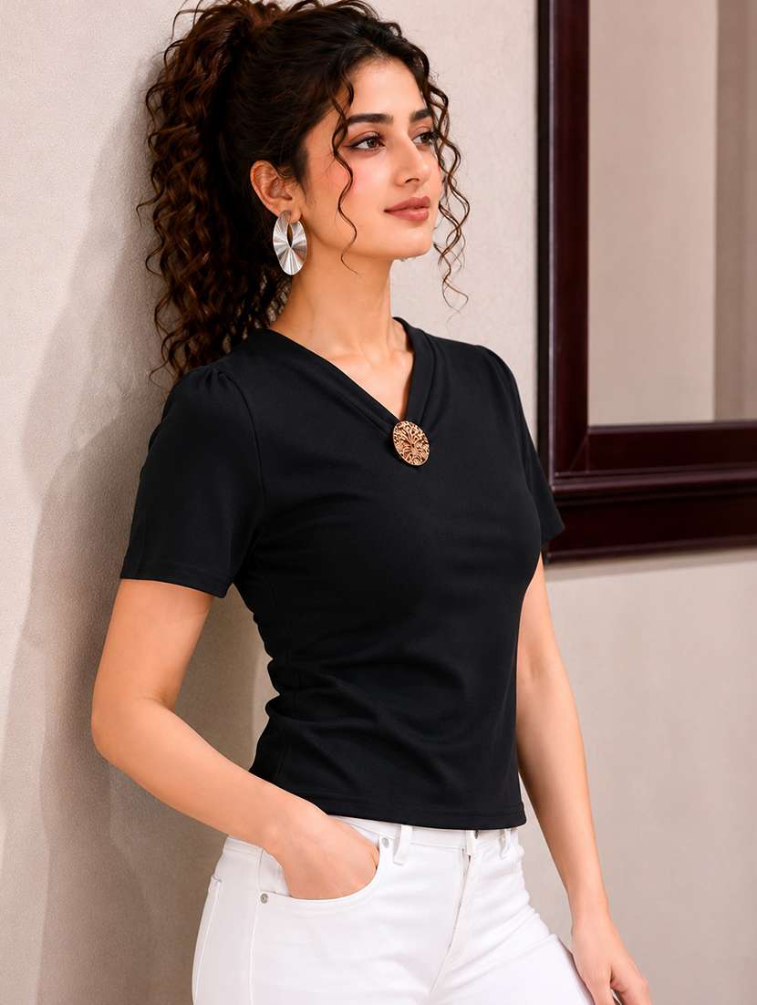 Women Solid Short Sleeves Regular Top - 22696958 -  Standard Image - 1