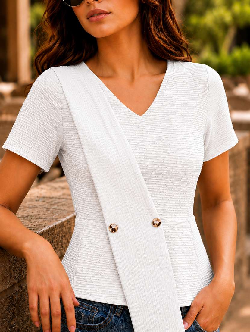 Women Self Design Short Sleeves Regular Top - 22696967 -  Standard Image - 1