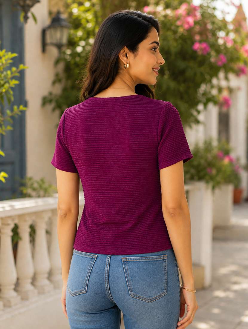 Women Self Design Short Sleeves Regular Top - 22696973 -  Standard Image - 4