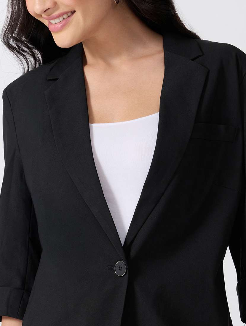 Women Solid Three Quarter Sleeves Single Breasted Blazer - 22697074 -  Standard Image - 1