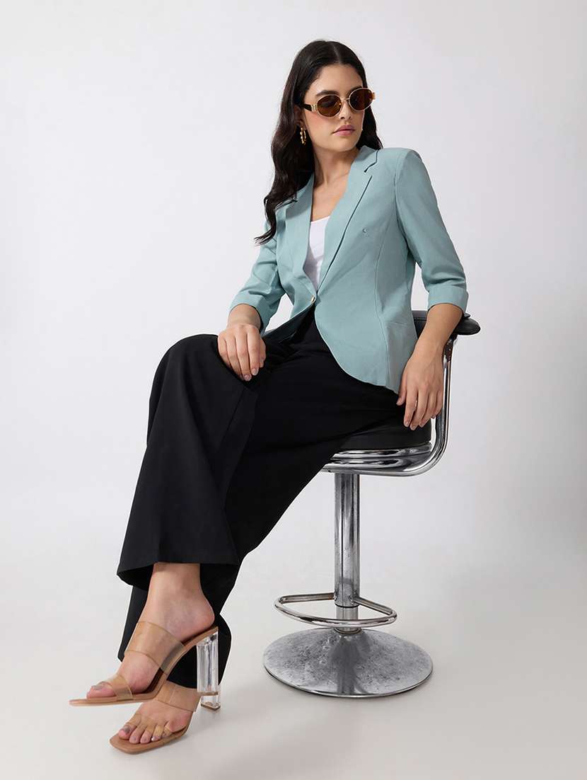 Women Solid Three Quarter Sleeves Single Breasted Blazer - 22697075 -  Standard Image - 4
