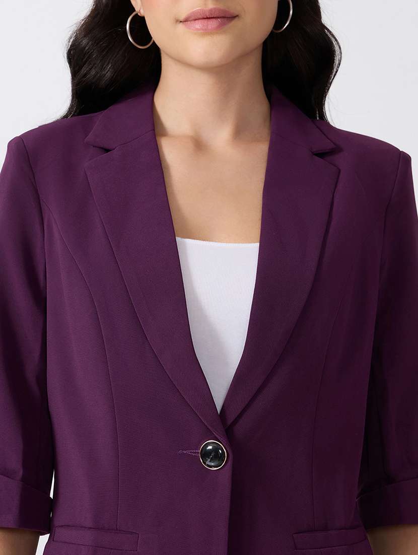 Women Solid Three Quarter Sleeves Single Breasted Blazer - 22697076 -  Standard Image - 1