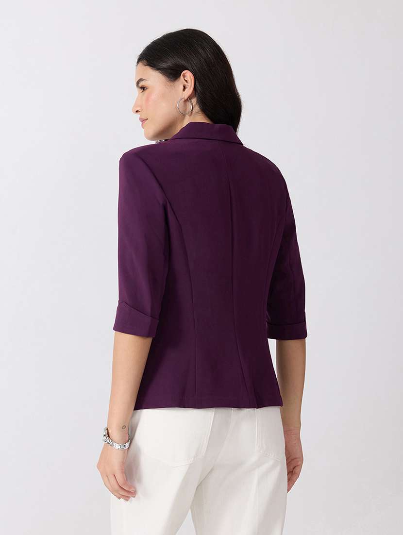 Women Solid Three Quarter Sleeves Single Breasted Blazer - 22697076 -  Standard Image - 4