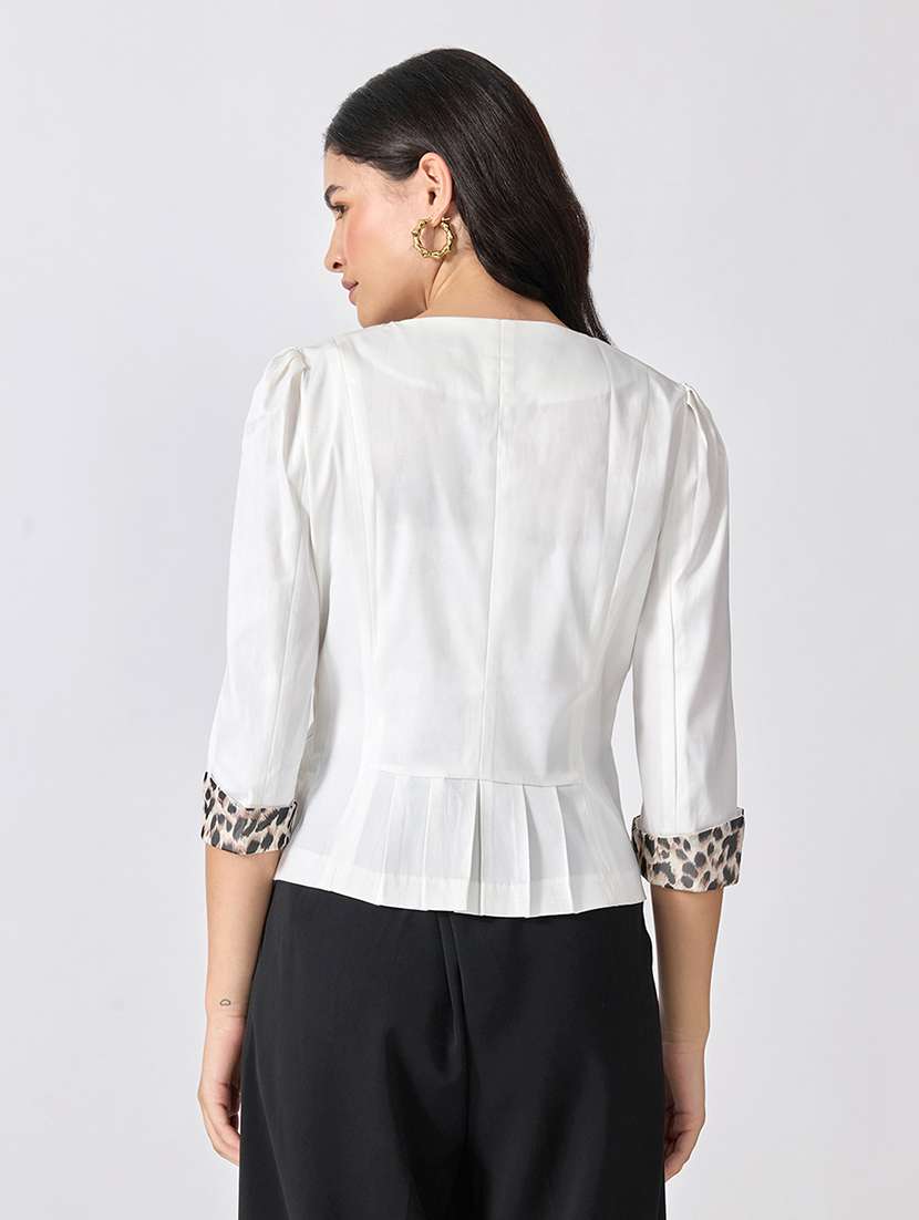 Women Solid Three Quarter Sleeves Single Breasted Blazer - 22697079 -  Standard Image - 4