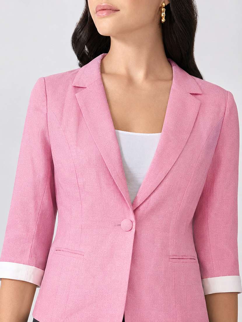 Women Solid Three Quarter Sleeves Single Breasted Blazer - 22697080 -  Standard Image - 1