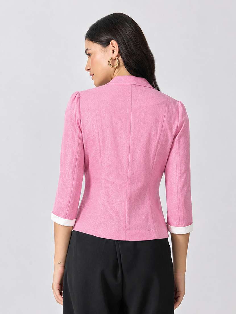 Women Solid Three Quarter Sleeves Single Breasted Blazer - 22697080 -  Standard Image - 4
