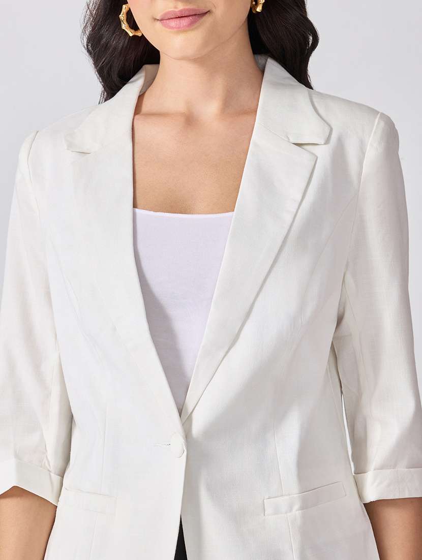 Women Solid Three Quarter Sleeves Single Breasted Blazer - 22697081 -  Standard Image - 1