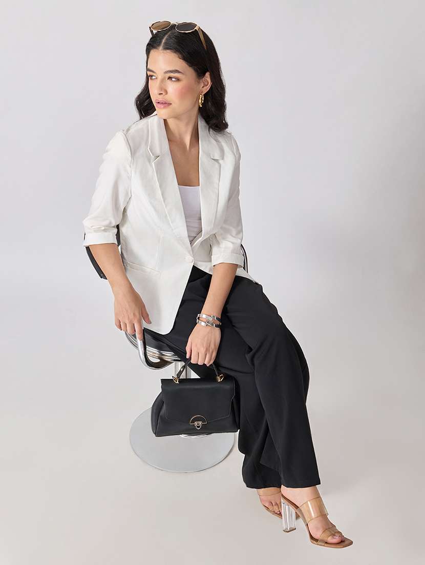 Women Solid Three Quarter Sleeves Single Breasted Blazer - 22697081 -  Standard Image - 4