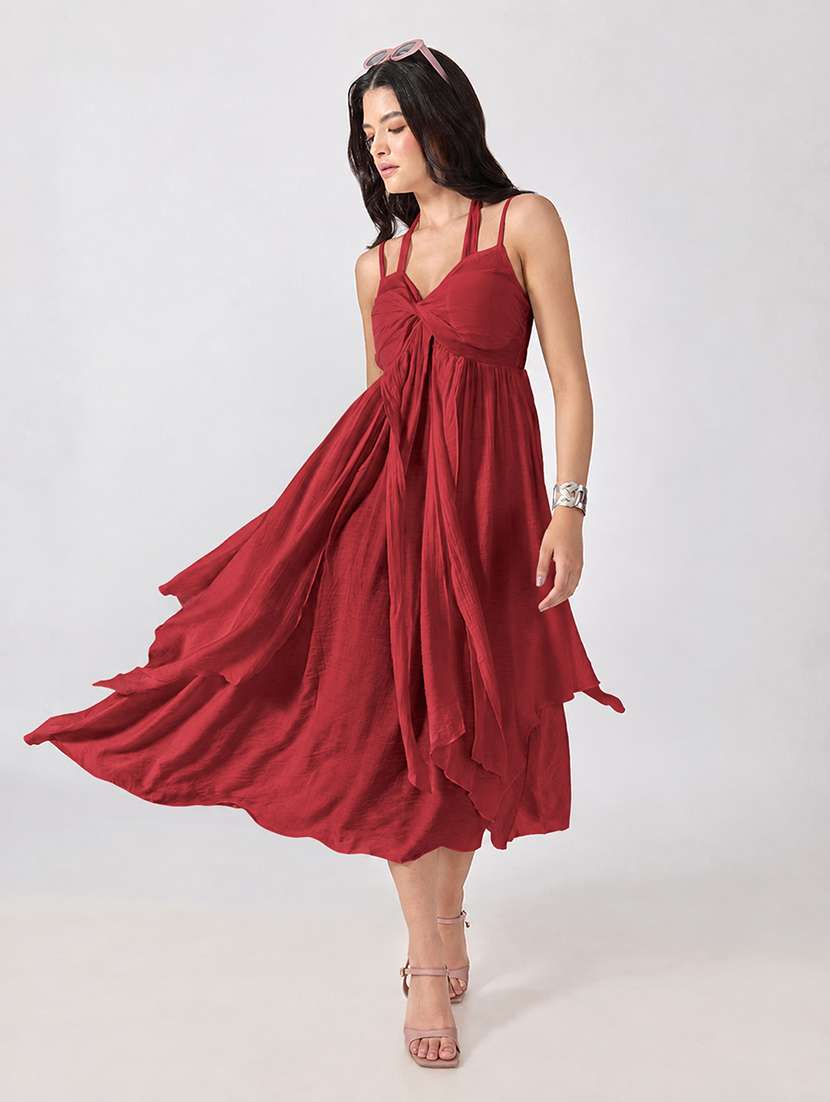 Women Solid Shoulder Strap Fit And Flare Dress - 22697092 -  Standard Image - 4