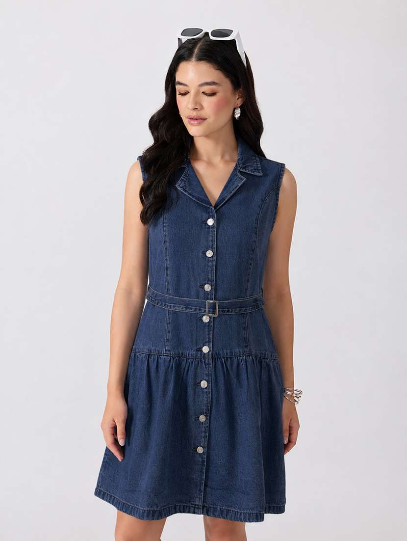 women solid sleeveless fit and flare dress