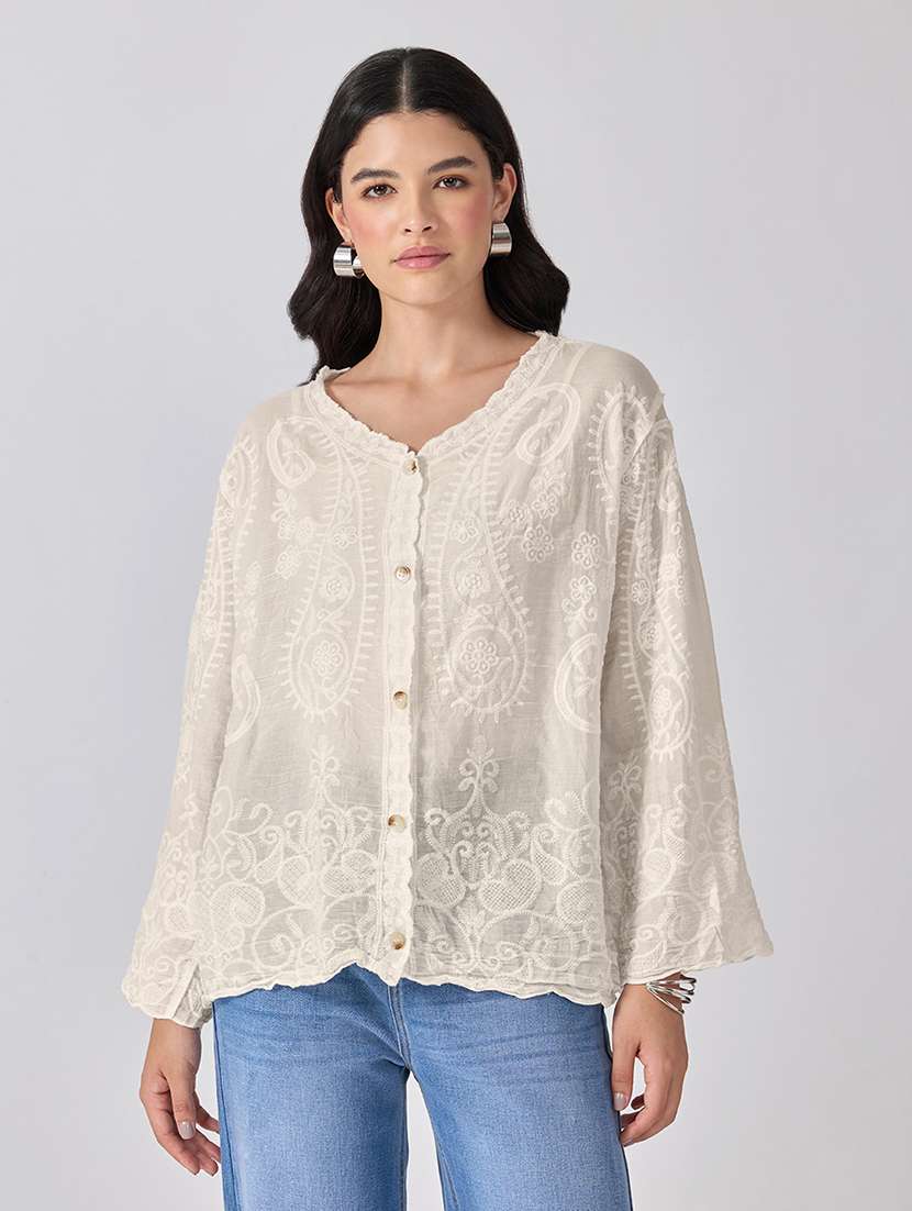 women embroidered long sleeves regular top