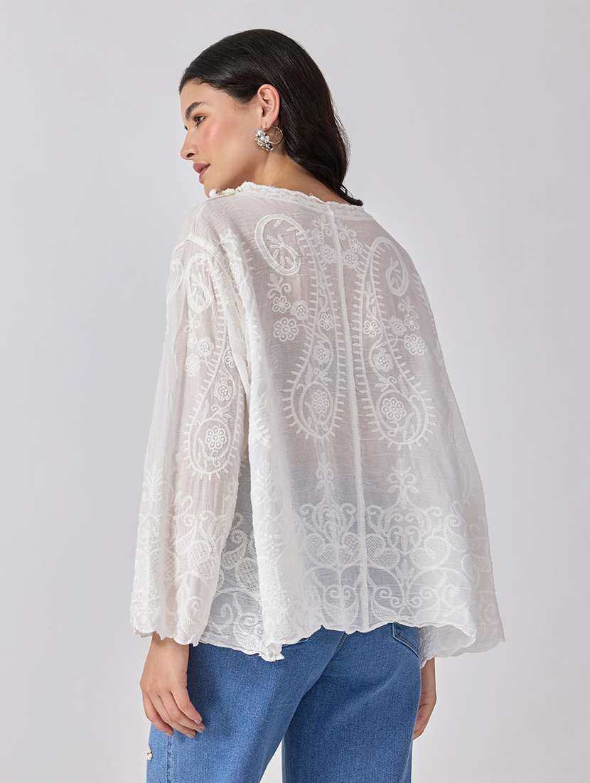 Women Embroidered Long Sleeves Shirt Style Top - 22697128 -  Standard Image - 4