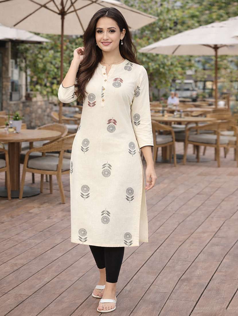 women printed three quarter sleeves straight kurta