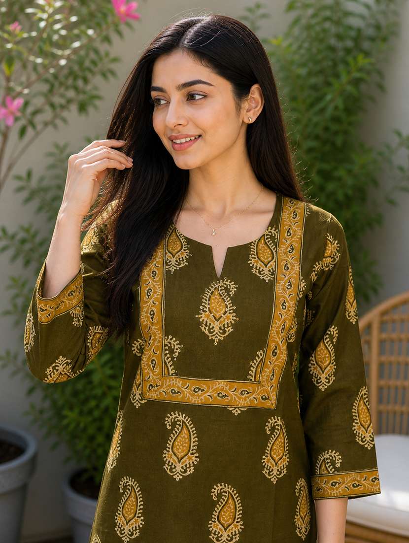 Women Printed Three Quarter Sleeves Straight Kurta - 22697211 -  Standard Image - 1