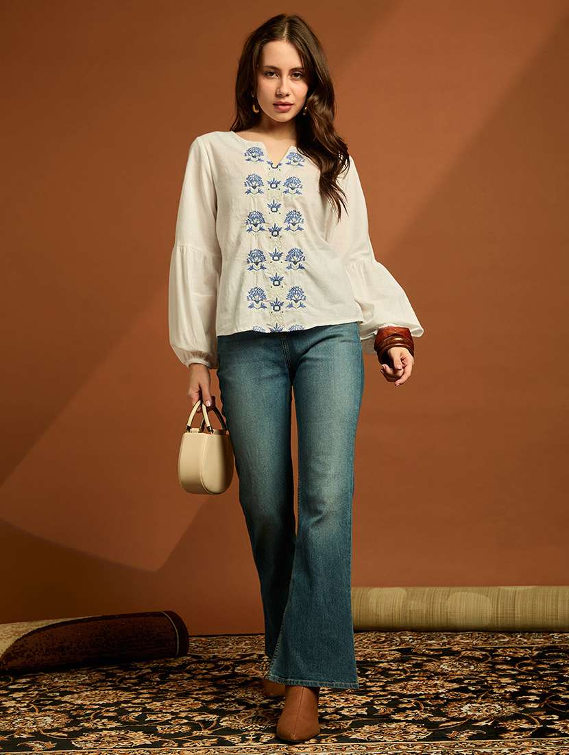Women Embroidered Bishop Sleeves Regular Top - 22697891 -  Standard Image - 4
