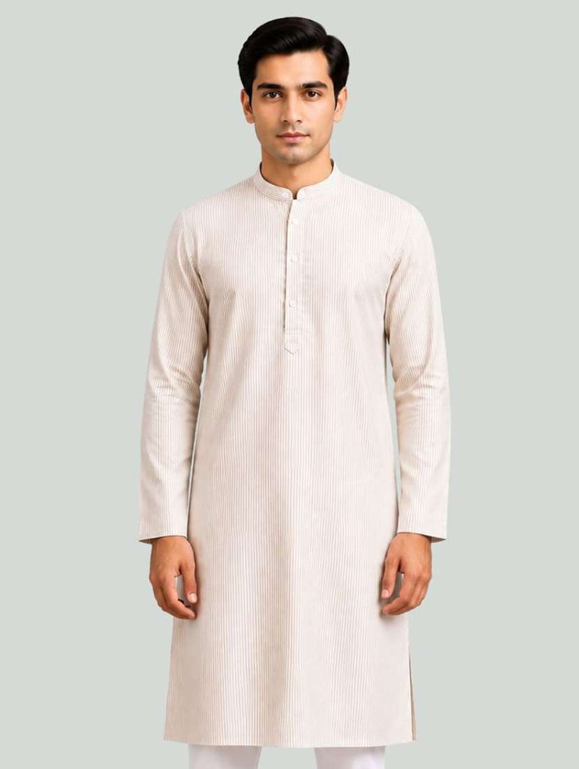 Men Striped Mandarin Neck Long Kurta - 22698006 -  Standard Image - 1